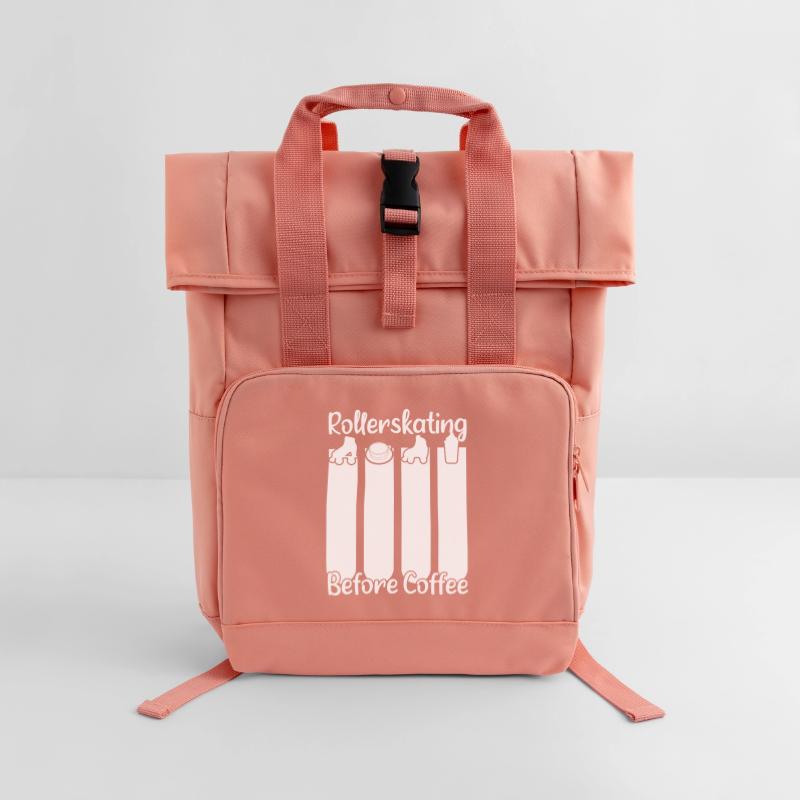 Roller Skating Roller Skating Before Coffee Gift Roll Top Backpack with Two Handles