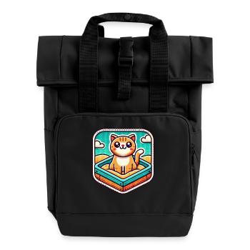 Süße Katze sitzt im Sandkasten - Rolltop Rucksack mit zwei Griffen - Schwarz - Vorne