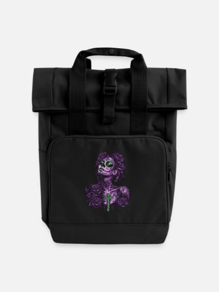 Mystische Catrina mit Kreuz für Dia de los Muertos - Rolltop Rucksack mit zwei Griffen - Schwarz