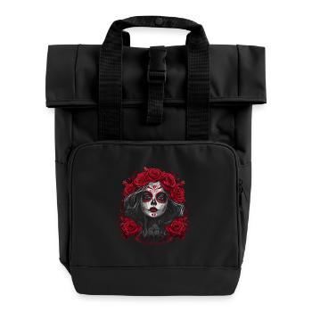 Elegant Catrina - Red Roses Dia de los Muertos - Roll Top Backpack with Two Handles - black - Front