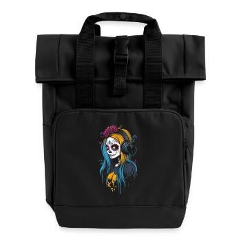 Modern Catrina with Headphones Dia de los Muertos - Roll Top Backpack with Two Handles - black - Front