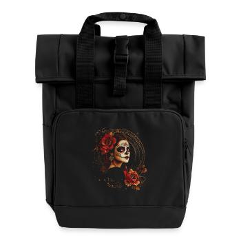 Vintage Catrina with Roses for Dia de los Muertos - Roll Top Backpack with Two Handles - black - Front