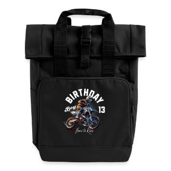 Motocross 13th Birthday - Roll Top Backpack with Two Handles - black - Front