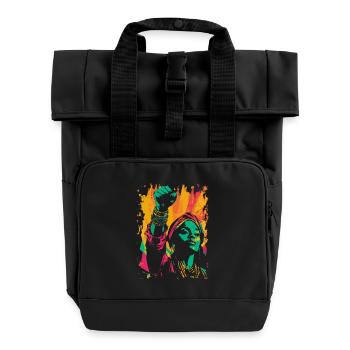 Kriegerisches Heritage Black History Month Design - Rolltop Rucksack mit zwei Griffen - Schwarz - Vorne