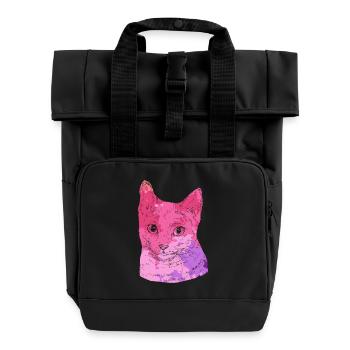 Cat Russian Blue Cat Colorful - Roll Top Backpack with Two Handles - black - Front