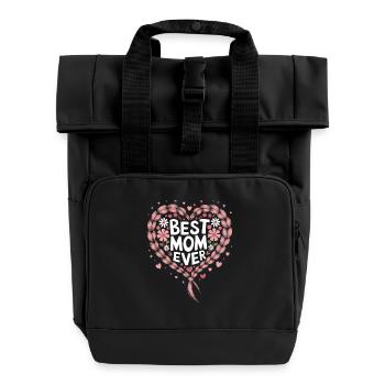 Beste Mama Best Mom Ever Herz Blumen Zopfmuster - Rolltop Rucksack mit zwei Griffen - Schwarz - Vorne
