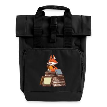 Book Nerd Boooks Librarian Fox Reading - Roll Top Backpack with Two Handles - black - Front