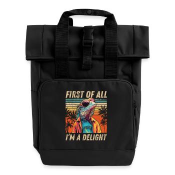 Sarkastisches Iguana - Vintage Sunset Style - Rolltop Rucksack mit zwei Griffen - Schwarz - Vorne