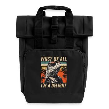 Vintage Iguana Sunset - Cool Animal Design - Roll Top Backpack with Two Handles - black - Front