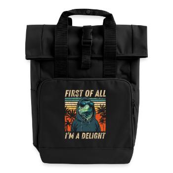 Retro Hoodie Iguana - Sarcastic Design - Roll Top Backpack with Two Handles - black - Front