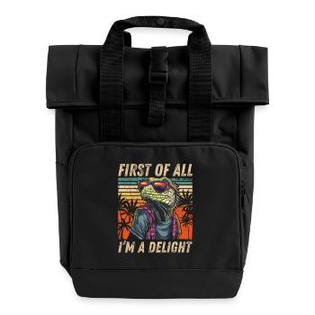Tropisches Iguana - Retro Sunset Art - Rolltop Rucksack mit zwei Griffen - Schwarz - Vorne