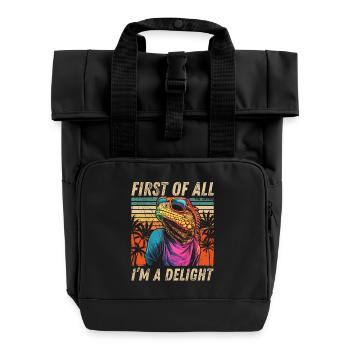 Retro Iguana Hoodie - Tropical Design - Roll Top Backpack with Two Handles - black - Front