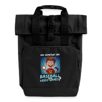12th Birthday Baseball and Gaming for 12 Year Olds - Roll Top Backpack with Two Handles - black - Front