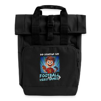 5th Birthday Football and Gaming for 5 Year Olds - Roll Top Backpack with Two Handles - black - Front