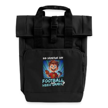 9th Birthday Football and Gaming for 9 Year Olds - Roll Top Backpack with Two Handles - black - Front
