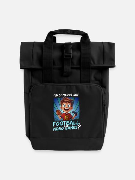 12. Geburtstag Football und Gaming für 12 Jährige - Rolltop Rucksack mit zwei Griffen - Schwarz