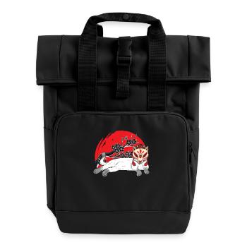 Kanji Japonais Chat Masque Samouraï - Sac à dos Roll Top à deux anses - noir - Devant