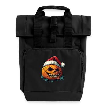 Halloween Geschenk Kürbis mit Weihnachtsmütze Deko - Rolltop Rucksack mit zwei Griffen - Schwarz - Vorne