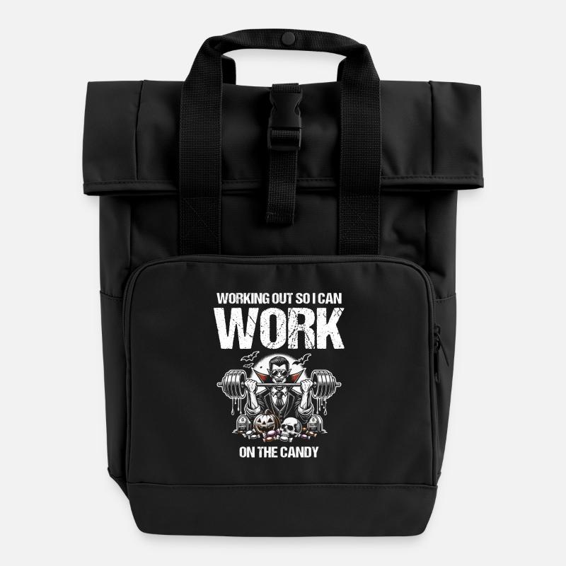 I train for sweets, treats Fitness - Roll Top Backpack with Two Handles - black