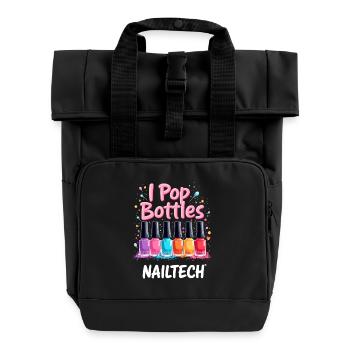 I Pop Bottles Nailtech für jede Kosmetikerin - Rolltop Rucksack mit zwei Griffen - Schwarz - Vorne