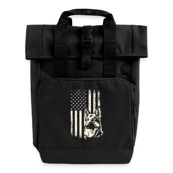 Veterans Day Schäferhund US-Flagge – 4. Juli - Rolltop Rucksack mit zwei Griffen - Schwarz - Vorne