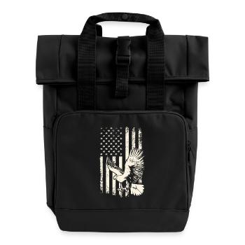 Flying Bald Eagle USA Pride – 4th of July - Roll Top Backpack with Two Handles - black - Front