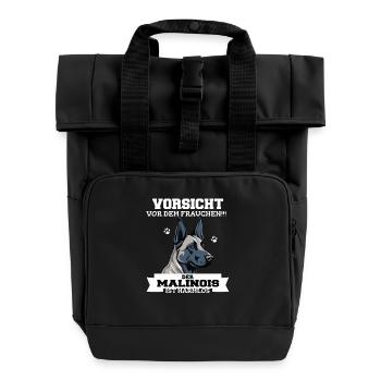 Vorsicht vor dem Frauchen der Malinois ist harmlos - Rolltop Rucksack mit zwei Griffen - Schwarz - Vorne