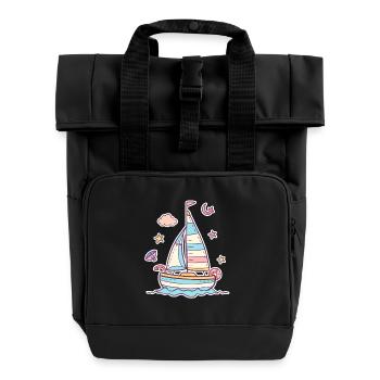 Segeln Comic Look - Rolltop Rucksack mit zwei Griffen - Schwarz - Vorne
