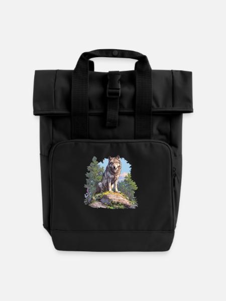 Wölfe Wolf - Rolltop Rucksack mit zwei Griffen - Schwarz