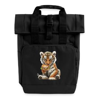 Tiger - Roll Top Backpack with Two Handles - black - Front