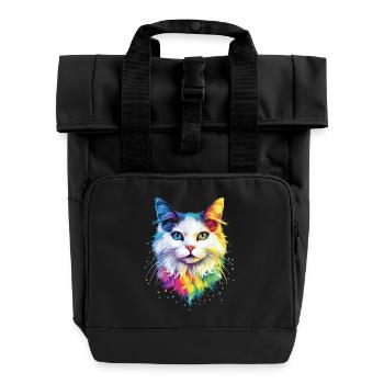 Chat Angora Blanc Chat Angora Chats Angora Mignons - Sac à dos Roll Top à deux anses - noir - Devant
