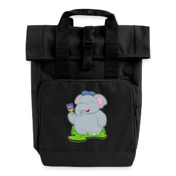 Elephant Painter Brush Painting - Roll Top Backpack with Two Handles - black - Front