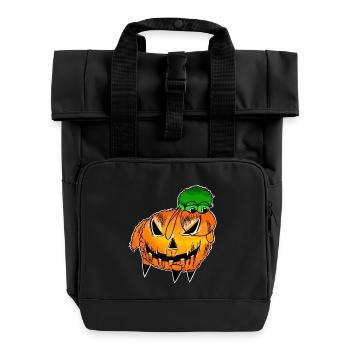 Wolly Sheepling Halloween Kürbis - Rolltop Rucksack mit zwei Griffen - Schwarz - Vorne
