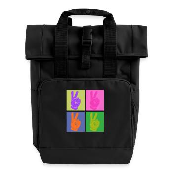 Poignée de paix colorée Pop Art Design - Sac à dos Roll Top à deux anses - noir - Devant