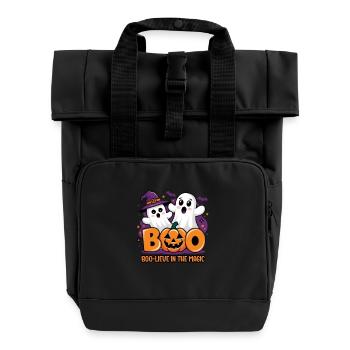 Cute Ghost Halloween Outfit Women - Roll Top Backpack with Two Handles - black - Front