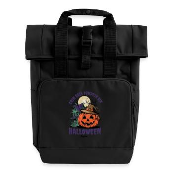 Grinning Pumpkin Halloween Outfit Women - Roll Top Backpack with Two Handles - black - Front