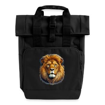 Lion - Roll Top Backpack with Two Handles - black - Front