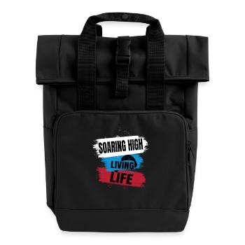 Soaring High Living Life – Paragliding Design - Roll Top Backpack with Two Handles - black - Front