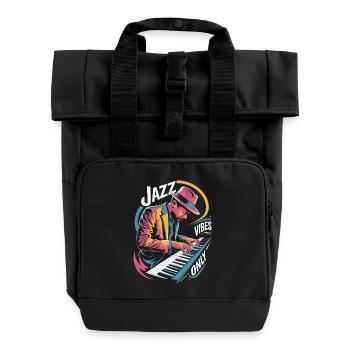 Jazz Vibes Only Musician Piano Art - Roll Top Backpack with Two Handles - black - Front