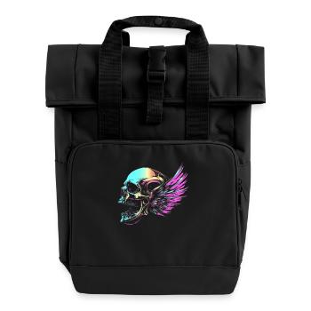 Skull with wings for bikers – colorful retro look - Roll Top Backpack with Two Handles - black - Front