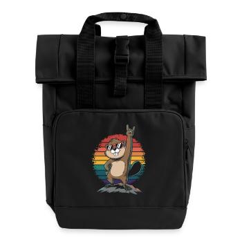 Cooler Biber Mit Sonnenbrille Auf Regenbogen - Rolltop Rucksack mit zwei Griffen - Schwarz - Vorne