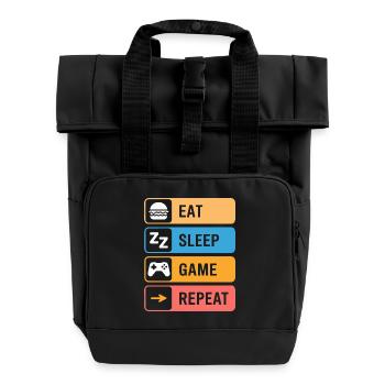 Essen Schlafen Zocken Wiederholen – Gamer Spruch - Rolltop Rucksack mit zwei Griffen - Schwarz - Vorne