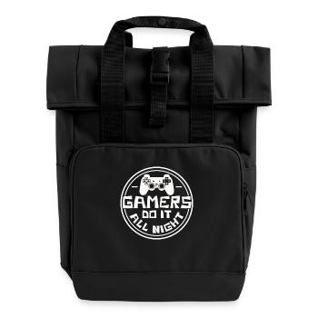 Gamer All Night Gambler Humor Gaming Gaming - Roll Top Backpack with Two Handles - black - Front