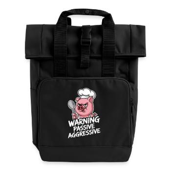 Attention Passive Aggressive Pig Cartoon Chef - Roll Top Backpack with Two Handles - black - Front