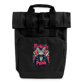 Punk Katze für einen Punker Katzenfreund - Rolltop Rucksack mit zwei Griffen - Schwarz - Vorne