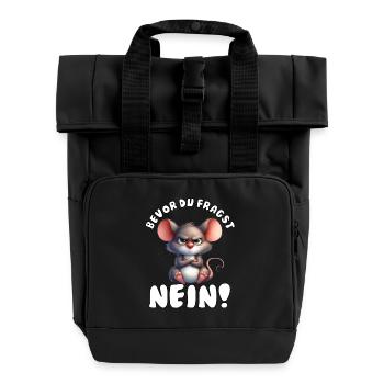 Funny Mouse with Saying - Roll Top Backpack with Two Handles - black - Front