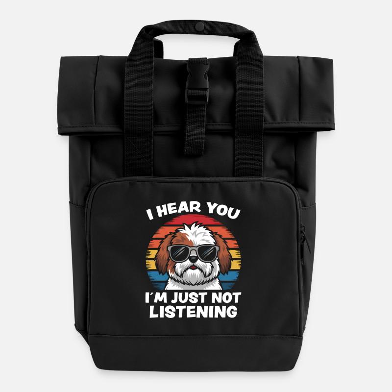 Shih Tzu Saying Dogs Funny Shih Tzu Gift - Roll Top Backpack with Two Handles - black