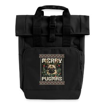 Merry Pugmas Pug Ugly Christmas Design - Roll Top Backpack with Two Handles - black - Front