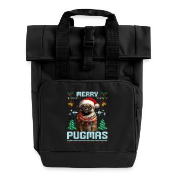 Ugly Christmas Pug Merry Pugmas Partner - Roll Top Backpack with Two Handles - black - Front