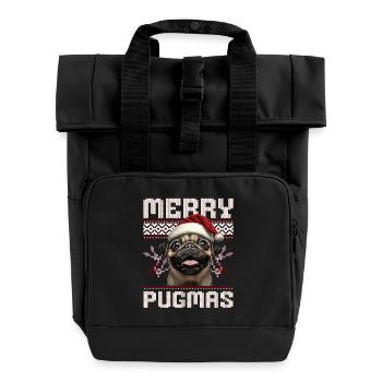 Merry Pugmas Pug Ugly Christmas Outfit - Roll Top Backpack with Two Handles - black - Front